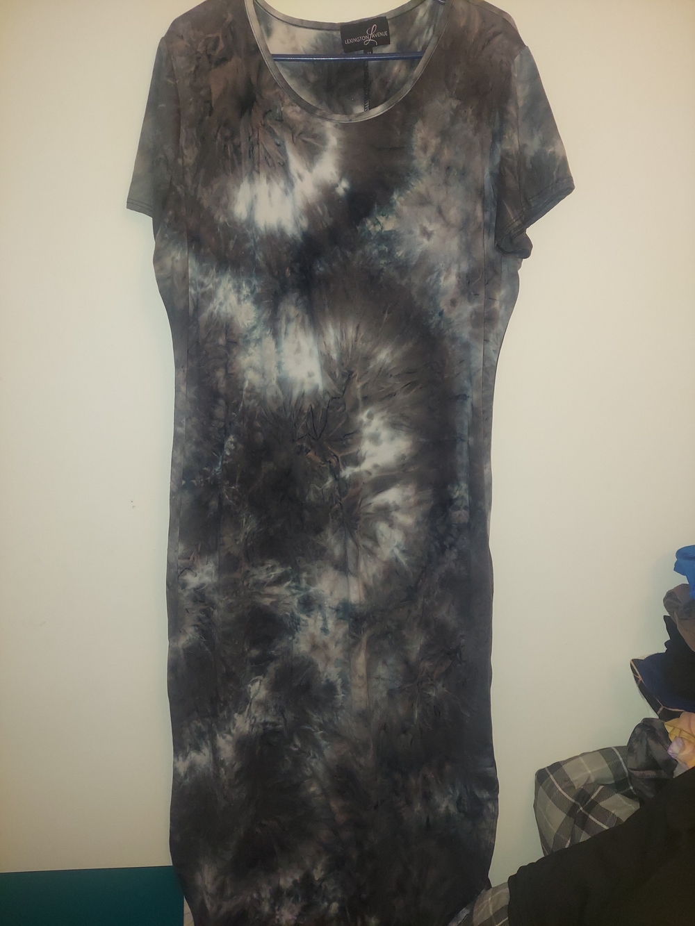 Short Sleeve Tie-Dye Maxi Dress in Black and Gray - Casual Pull-On